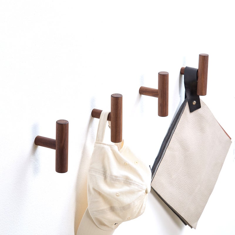 New Simple Wooden Hook Oak Hook Retro Hook Coat Hook Towel Hook Wall-Mounted Sticky Hook Hanger - Image 4