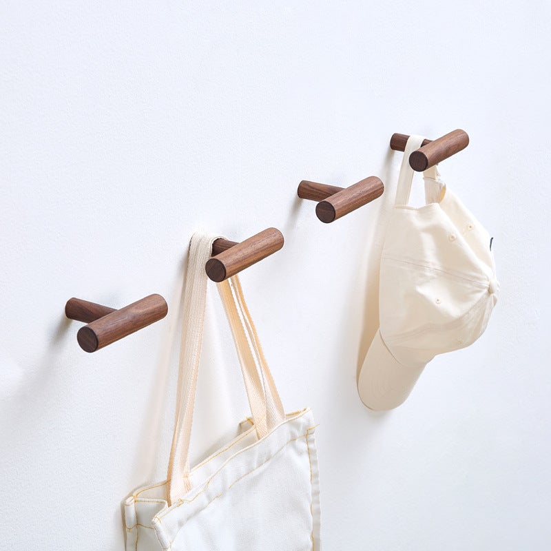 New Simple Wooden Hook Oak Hook Retro Hook Coat Hook Towel Hook Wall-Mounted Sticky Hook Hanger - Image 5