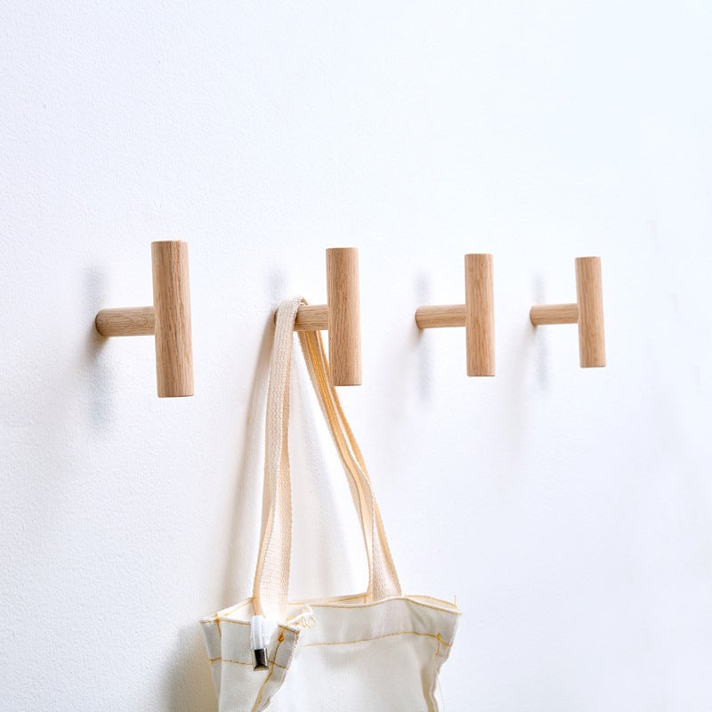 New Simple Wooden Hook Oak Hook Retro Hook Coat Hook Towel Hook Wall-Mounted Sticky Hook Hanger - Image 3