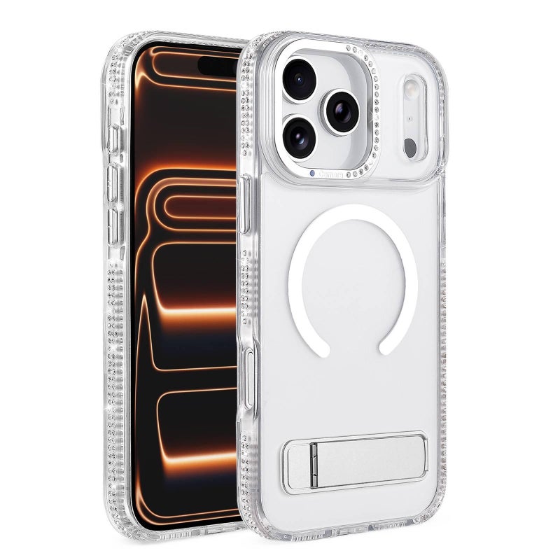 غطاء MagSafe بTPU+PC لـ iPhone 15 / 15 Plus / 15 Pro / 15 Pro Max مع حماية من السقوط وحامل قائم مع مقاوم للصدمات مع مغناطيس قوي مع مقاوم للخدش باللون Silver مغناطيسي بوظيفة حامل م. - Layan Lure - Image 1