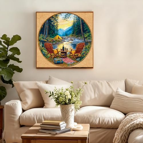 Artipuz Puzzles for Adults 1000 Pieces Mountain Camping Forest Puzzle Art Funny Difficult Hard Unique Round Puzzle 1000 Pieces Jigsaw Puzzles for Friends and Family Wall Art Home Decor - Image 5