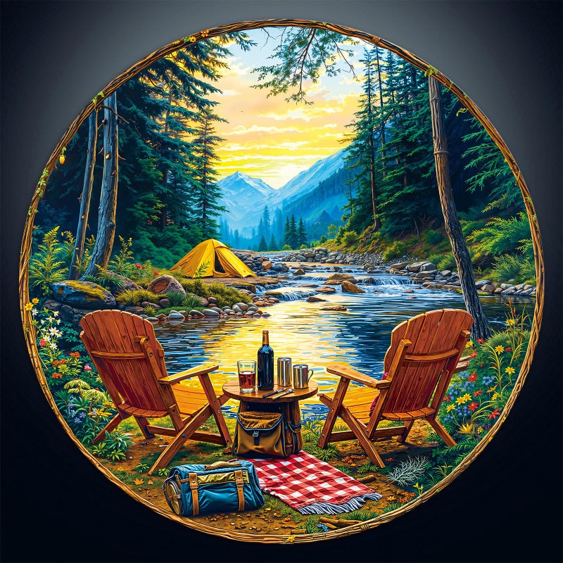 Artipuz Puzzles for Adults 1000 Pieces Mountain Camping Forest Puzzle Art Funny Difficult Hard Unique Round Puzzle 1000 Pieces Jigsaw Puzzles for Friends and Family Wall Art Home Decor - Image 3