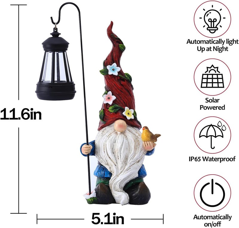 Pohabery Gnomes Outdoor Statue with Solar Lights,Solar Garden Gnomes Decorations for Yard Patio Outside Gnome Garden Decor, Gnomes Gifts for Women Mom - Image 2