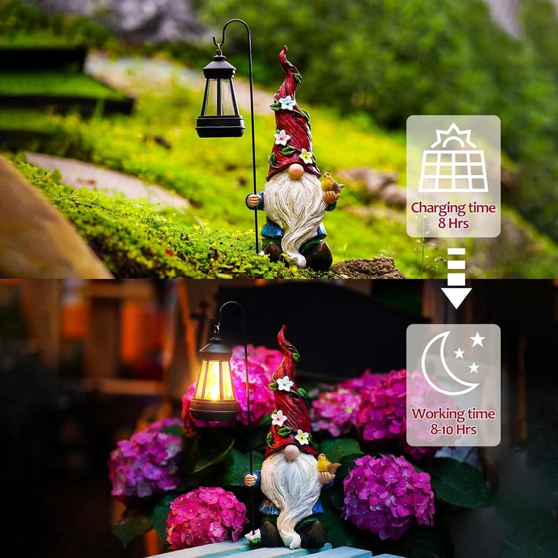 Pohabery Gnomes Outdoor Statue with Solar Lights,Solar Garden Gnomes Decorations for Yard Patio Outside Gnome Garden Decor, Gnomes Gifts for Women Mom - Image 4