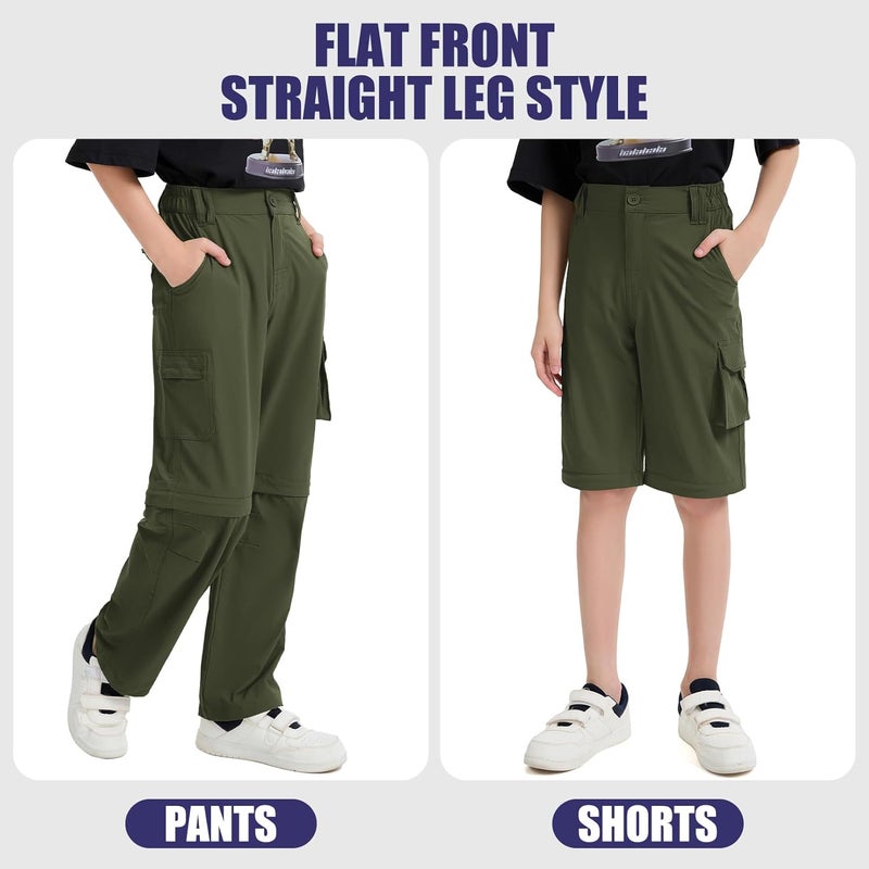 Asfixiado Store Boys Cargo Pants Kids' Hiking Quick Dry Lightweight Convertible Youth Waterproof Outdoor Camping Fishing Scout Pants - Image 2