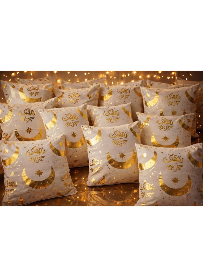 Printed Velvet Cushion – Fingerprint Design 2-Piece Ramadan Pillow Cover Set, White, 40×40 cm - Image 2