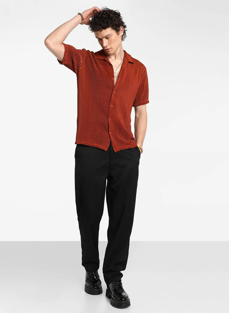 Campus Sutra Men's Terracotta Brown Puffy-Textured Shirt