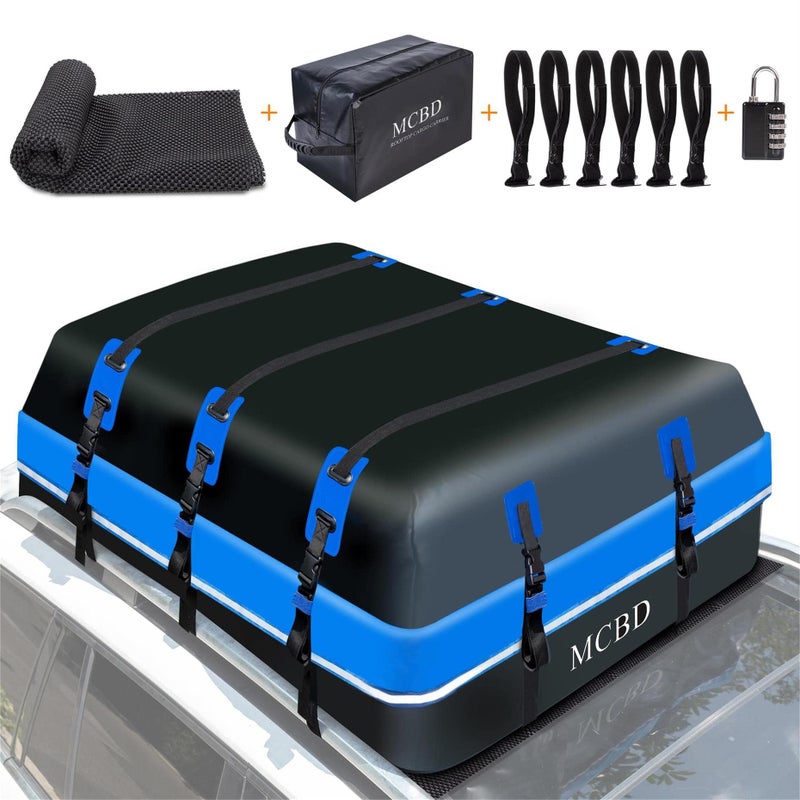 MCBD Rooftop Cargo Carrier, 21 Cubic Feet Soft-Shell Waterproof Car Roof Luggage Bag for All Vehicles SUV with/Without Rails, Includes 10 Reinforced Straps + 6 Door Hooks,Storage Bag,Anti-Slip Mat - Image 1