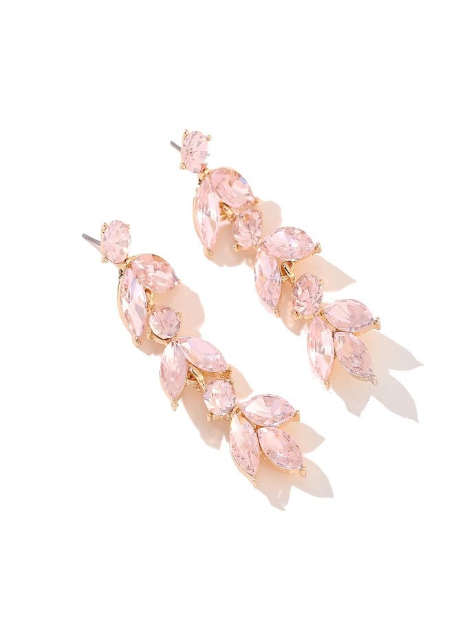 GAOKOXI Pink Wedding Rhinestone Dangle Earrings Elegant Bridal Crystal Drop Earrings for Women Bridesmaids Guest Party Prom - Image 1