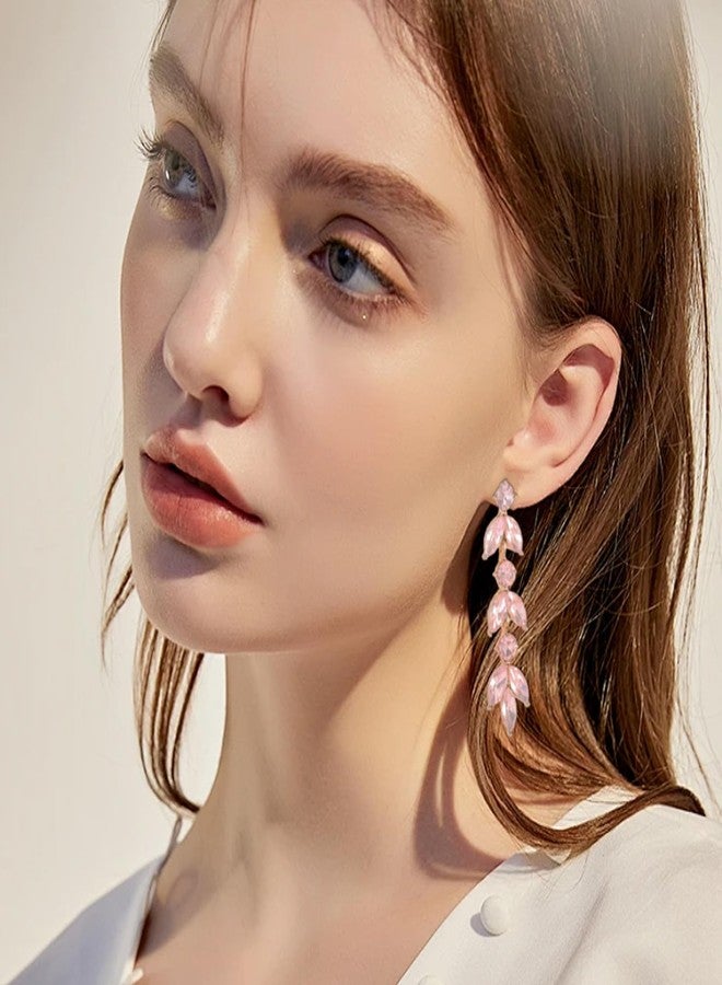 GAOKOXI Pink Wedding Rhinestone Dangle Earrings Elegant Bridal Crystal Drop Earrings for Women Bridesmaids Guest Party Prom - Image 2