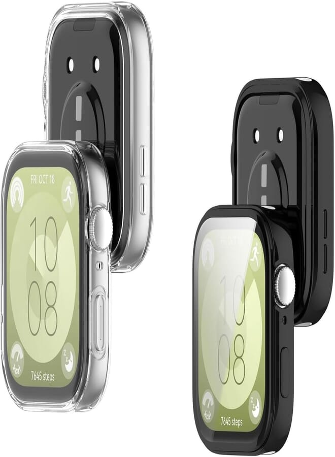 Next Next Store Compatible with Huawei Watch Fit 3 Case - Soft TPU Bumper Cover - All-Inclusive Screen Protector Case - Compatible with Huawei Fit 3 (2 Pack) (Black & Clear)