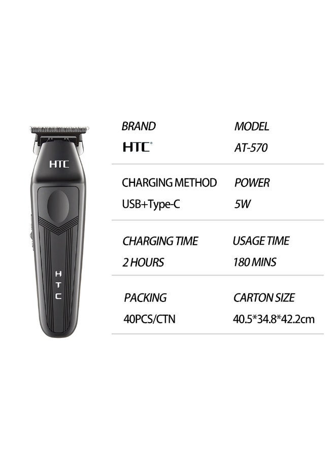 HTC AT-570 Professional Barber Hair Clipper 440C Powder Metal Blade Hair Trimmer With Charge Base - Image 2