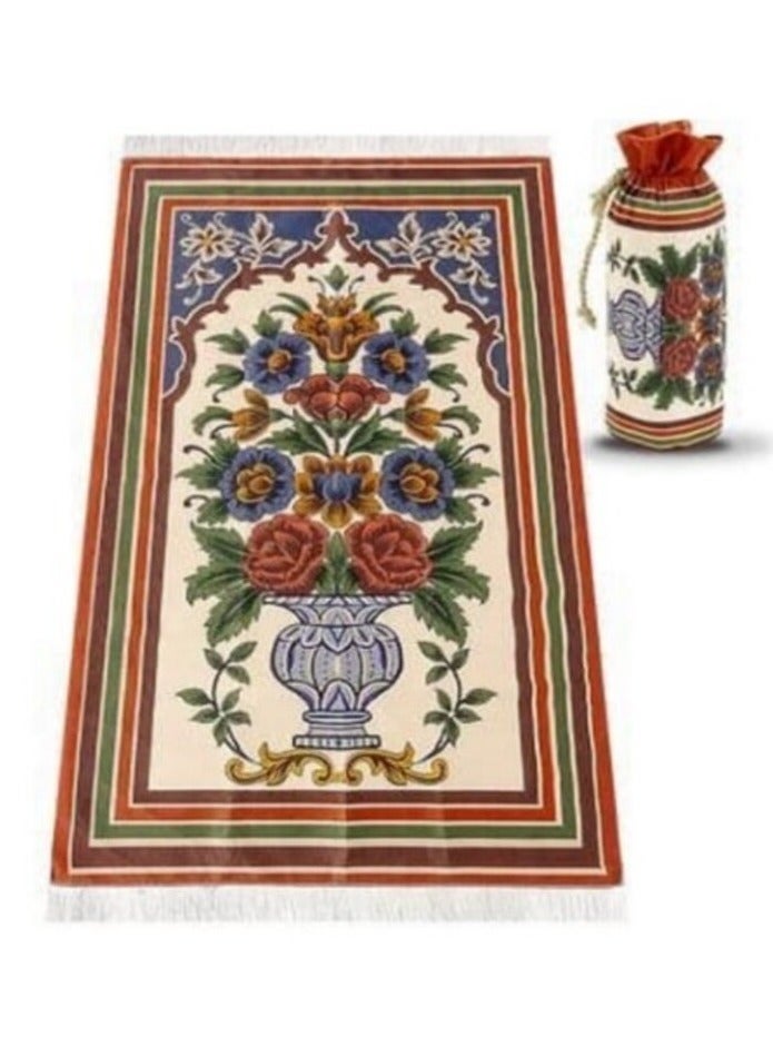 100 Naturals Sajadati Prayer Mat Rose Vase Design In a Pouch, Portable and On The Go Premium Quality  Made in Turkey 60x120cm - Image 1