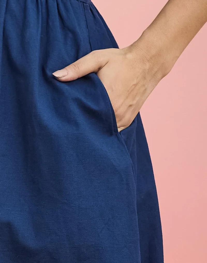 Fabindia  Blue Cotton Linen Embroidered Dress for Women | Best Price UAE