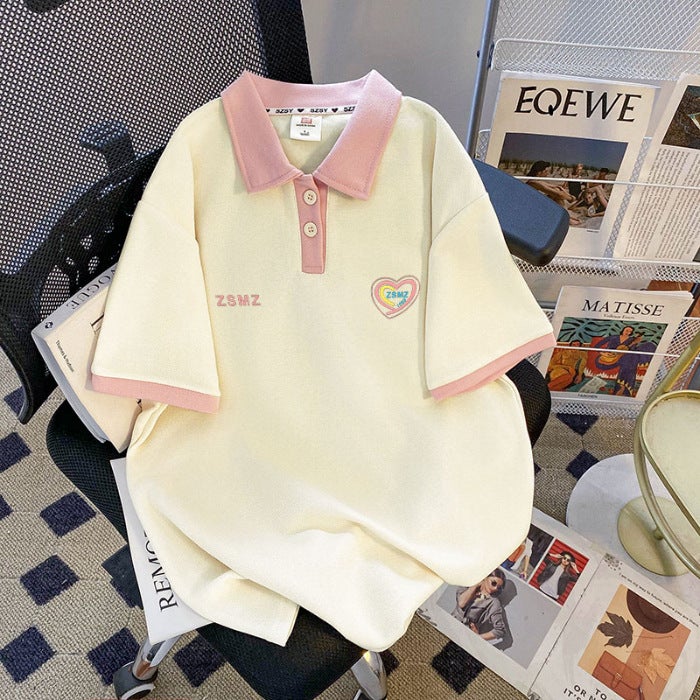 Short-Sleeved T-Shirt Summer Printed Korean Style Trendy Lapel Top Large Size 150Kg - Image 1