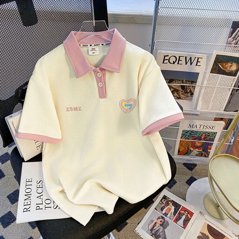 Short-Sleeved T-Shirt Summer Printed Korean Style Trendy Lapel Top Large Size 150Kg - Image 5