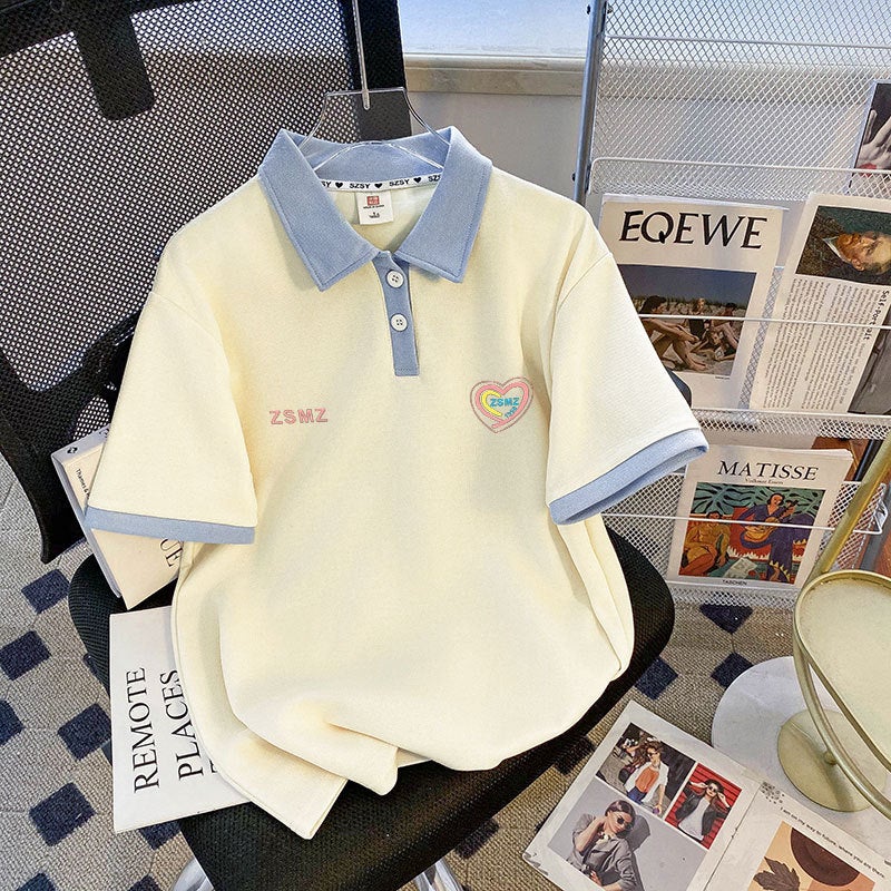 Short-Sleeved T-Shirt Summer Printed Korean Style Trendy Lapel Top Large Size 150Kg - Image 4