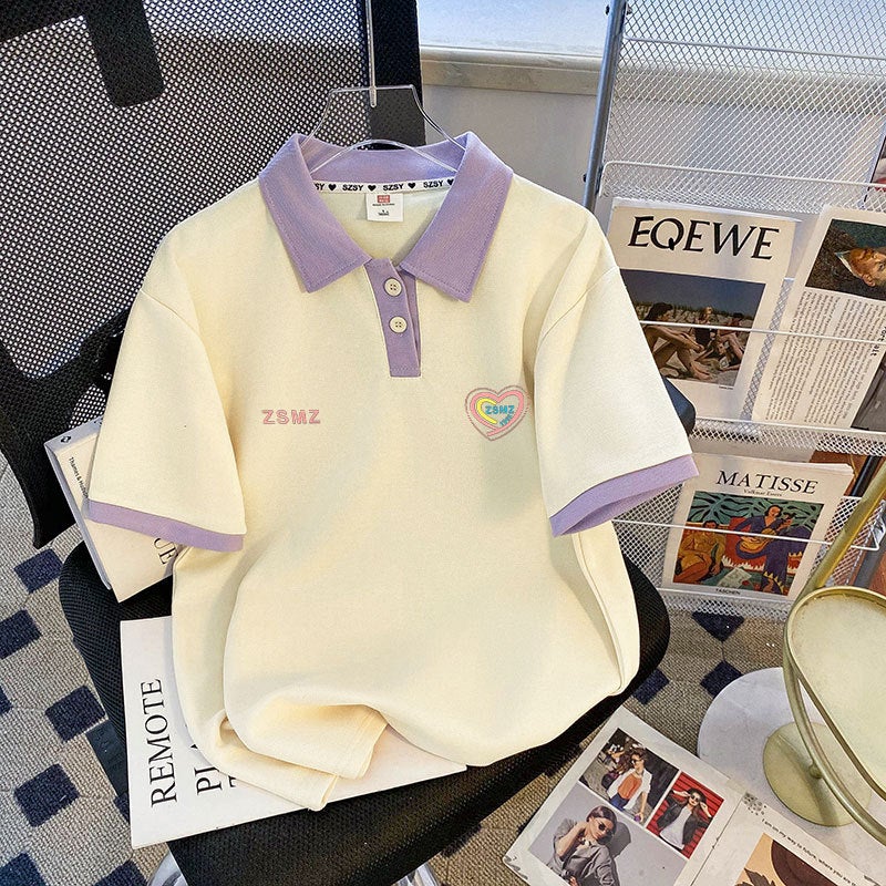 Short-Sleeved T-Shirt Summer Printed Korean Style Trendy Lapel Top Large Size 150Kg - Image 2