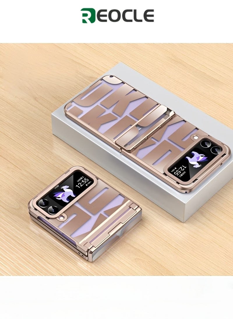 ريوكل جراب Samsung Galaxy Z Flip 4 3 مع حماية المفصلة، ​​غطاء كامل، جراب نحيف، جراب هاتف فاخر مطلي بالكهرباء، جراب هاتف عصري مزين بحروف لهاتف Galaxy Z Flip 4 3 - Image 1