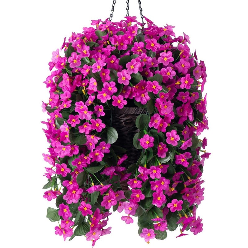 Artificial Fake Hanging Flowers Plants Baskets for Outdoor Fall Decoration Faux Silk Fuchsia Daisy Mums Trailing Orchid UV Resistant for Home Outside Porch Garden Yard Patio Decor