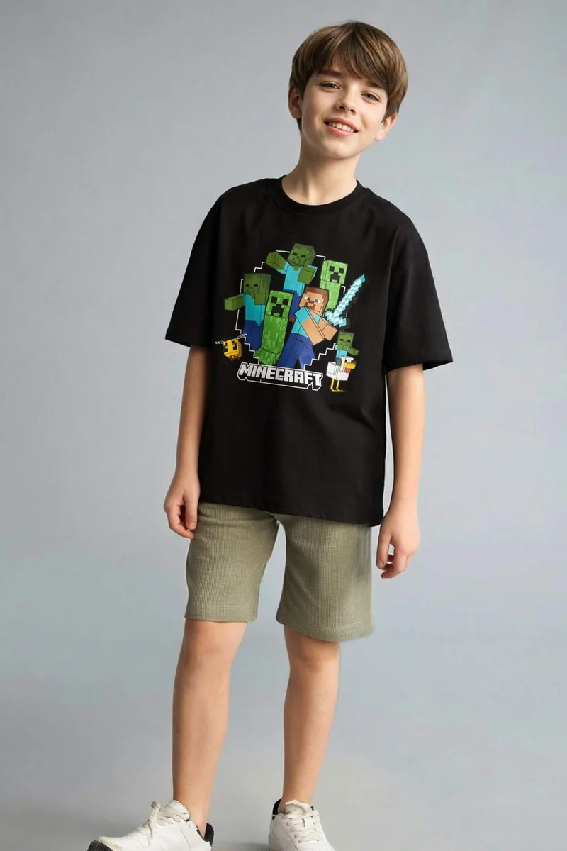 ديفاكتو Oversize Fit Minecraft Licensed Short Sleeve T-Shirt