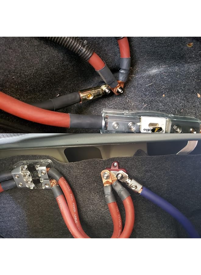 كاست ويف أعمدة توصيل بطارية أحادية المسمار مقاس 5/16 بوصة، قضيب توصيل 12 فولت 200 أمبير، طرف توزيع طاقة، كتلة توصيل أرضية متينة، طقم أطراف توصيل طاقة (أحمر وأسود) - Image 2