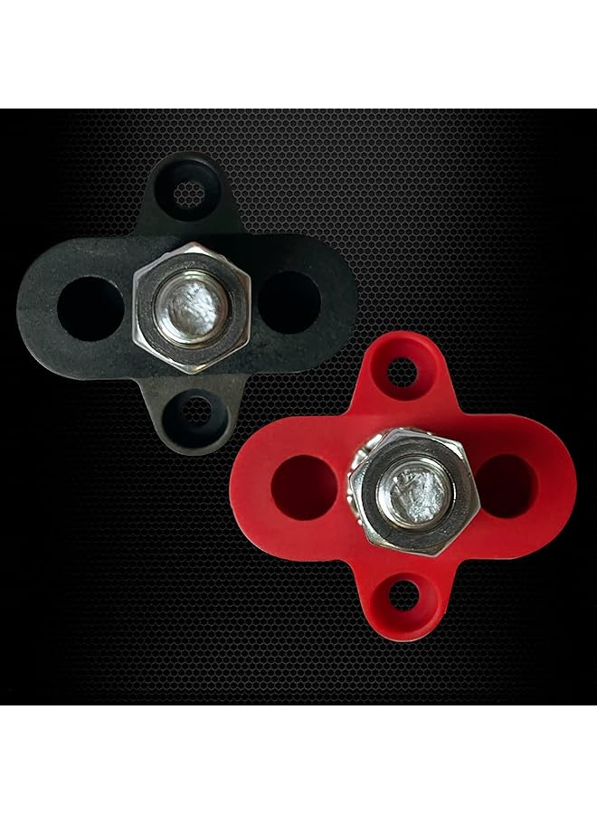 كاست ويف أعمدة توصيل بطارية أحادية المسمار مقاس 5/16 بوصة، قضيب توصيل 12 فولت 200 أمبير، طرف توزيع طاقة، كتلة توصيل أرضية متينة، طقم أطراف توصيل طاقة (أحمر وأسود) - Image 4