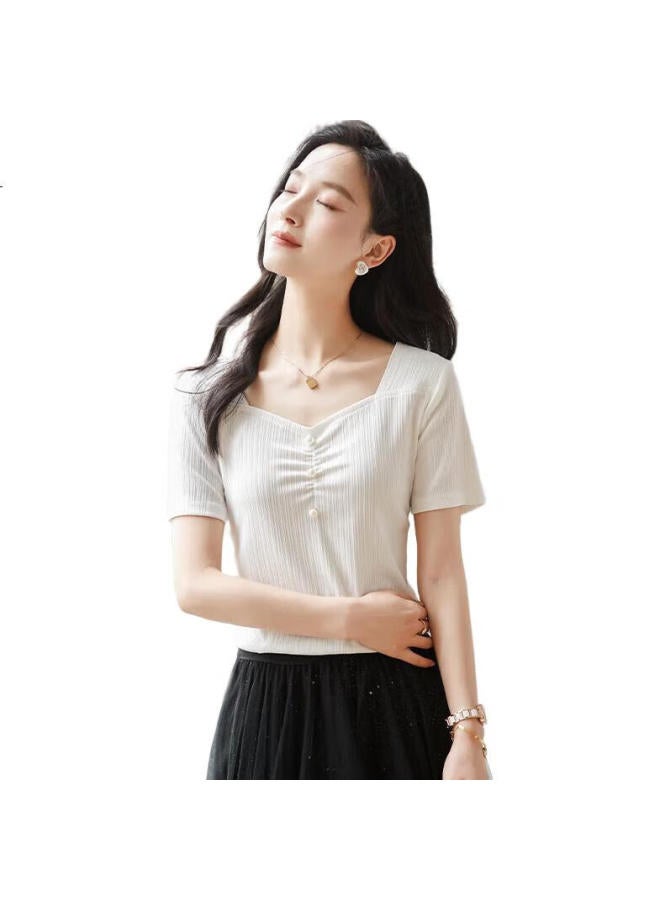 First Application Chushen Summer Short Sleeve T-Shirt Women'S Fashion Elegant V-Neck Slim Thin Knitted T-Shirt Top S143T1585 - Image 3