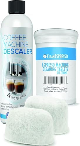 CleanEspresso مجموعة تنظيف CleanEspresso مصممة لجهاز Breville مع 40 قرص تنظيف متوافق مع Breville و 2 فلتر ماء لجهاز الإسبريسو و 2 مزيل ترسبات ملحقات جهاز الإسبريسو
