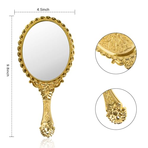 YUSONG 12 Pcs Vintage Handheld Mirror for Makeup - Travel Handle Mirrors for Women Gold Embossed Flower Portable Princess Mirror Tabletop Party Classroom - Image 2