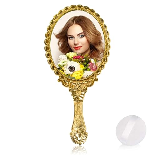 YUSONG 12 Pcs Vintage Handheld Mirror for Makeup - Travel Handle Mirrors for Women Gold Embossed Flower Portable Princess Mirror Tabletop Party Classroom - Image 4