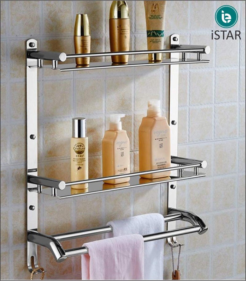 iSTAR Stainless Steel Multi Use Bathroom Rack Shelf Chrome Finish Kitchen Shelf Bathroom Shelf Bathroom Accessories (Number of Shelves - 3, Steel) - Image 1
