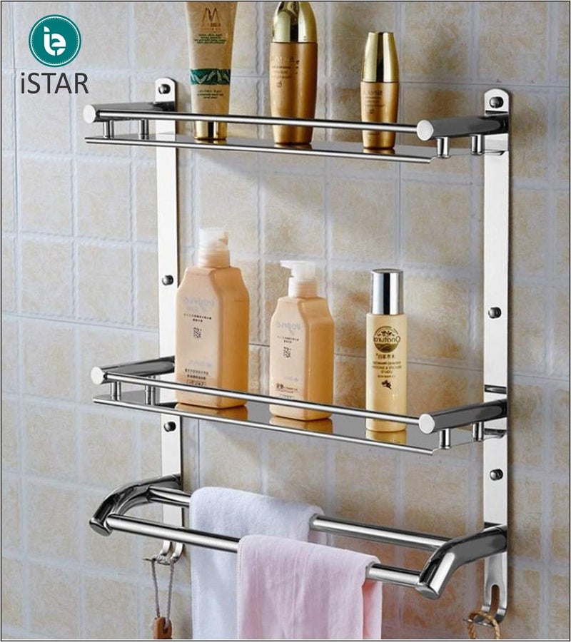 iSTAR Stainless Steel Multi Use Bathroom Rack Shelf Chrome Finish Kitchen Shelf Bathroom Shelf Bathroom Accessories (Number of Shelves - 3, Steel) - Image 3