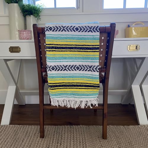 Del Mex Classic Mexican Blanket, Large Authentic Woven Falsa Throw (70"x50"), Artisan Southwest Décor for Beach, Yoga, Outdoors (Mint/Yellow) - Image 5