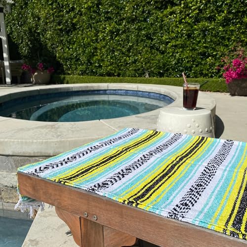 Del Mex Classic Mexican Blanket, Large Authentic Woven Falsa Throw (70"x50"), Artisan Southwest Décor for Beach, Yoga, Outdoors (Mint/Yellow) - Image 2