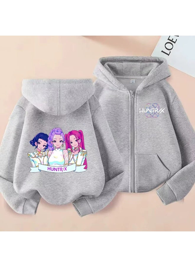 general KPop Korean-style printed fashionable boys' and girls' zip-up hooded sweatshirt for autumn and winter casual wear - Image 1