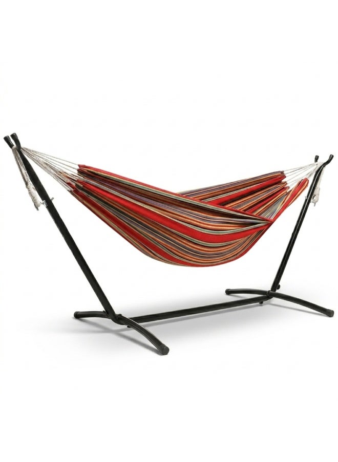 Adventure Lab Double Cotton Hammock with Steel Stand & Carry Bag | Portable 2 Person Outdoor Hammock for Garden, Patio, Beach & Camping | Heavy Duty Free Standing Hammock Swing Supports up to 204kg - Image 1
