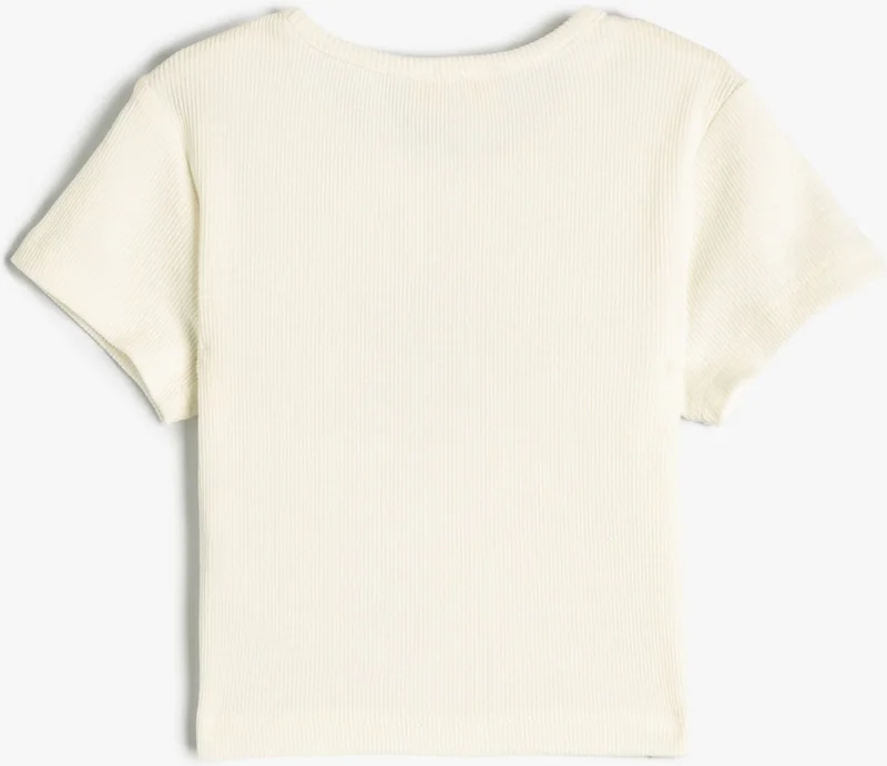 KOTON Crop T-Shirt Sun Printed Short Sleeve Crew Neck Ribbed