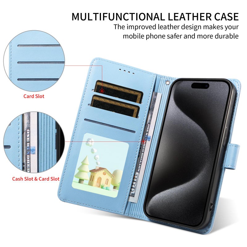 erorex For iPhone 13 Pro Embossed  Dog RFID Blocking Wallet Leather Phone Case(Sky Blue) - Image 4