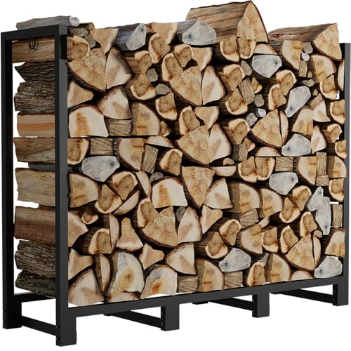 Koutemie 4Ft Outdoor Firewood Rack Holder for Fireplace Wood Storage, Adjustable Fire Log Stacker Stand, Black - Image 1