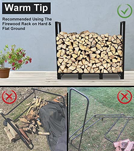 Koutemie 4Ft Outdoor Firewood Rack Holder for Fireplace Wood Storage, Adjustable Fire Log Stacker Stand, Black - Image 5