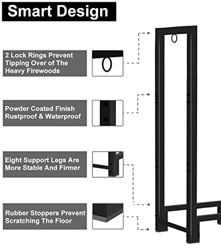 Koutemie 4Ft Outdoor Firewood Rack Holder for Fireplace Wood Storage, Adjustable Fire Log Stacker Stand, Black - Image 4