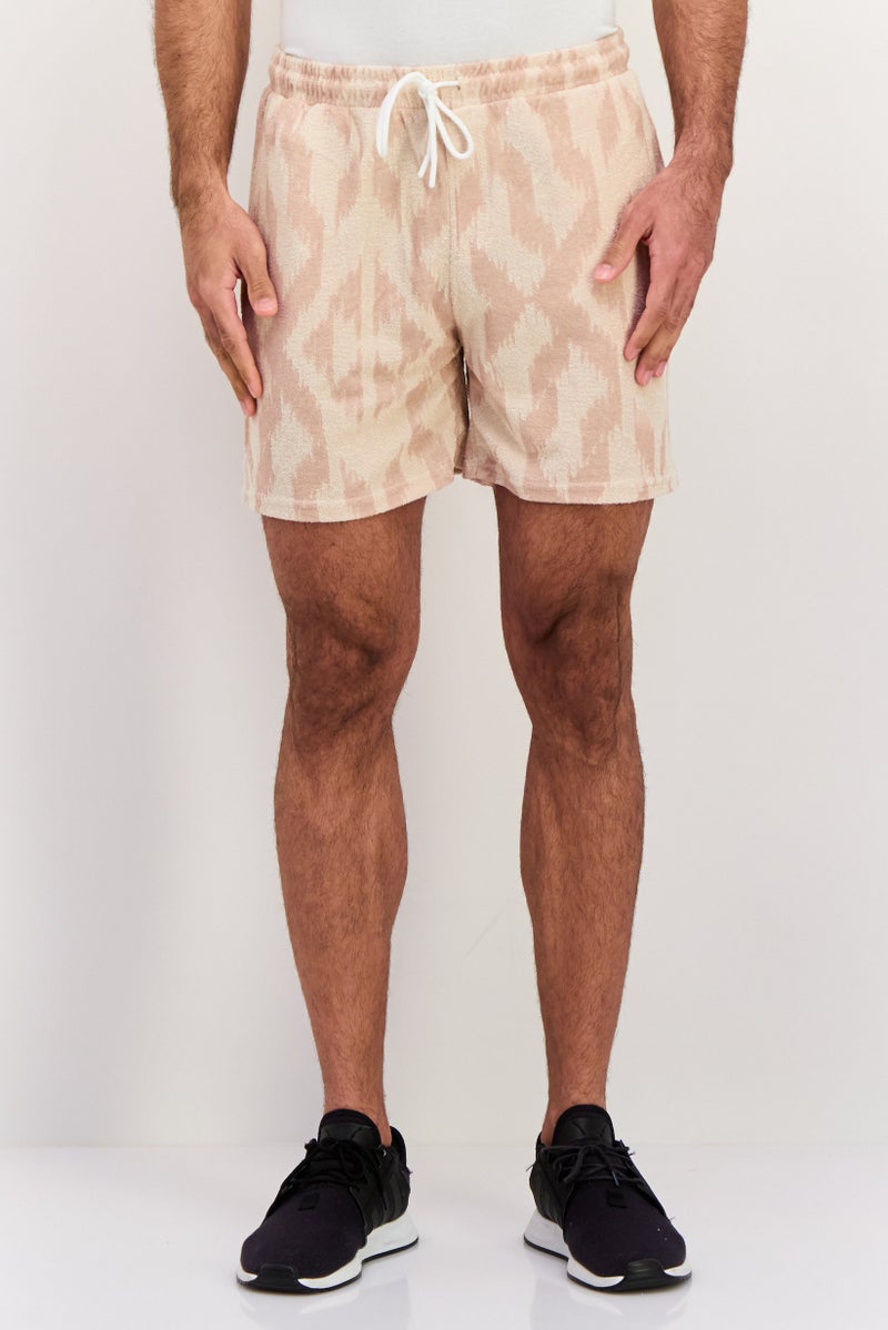 Original Paperbacks Men Allover Print 6 Inseam Basic Shorts, Beige - Image 1