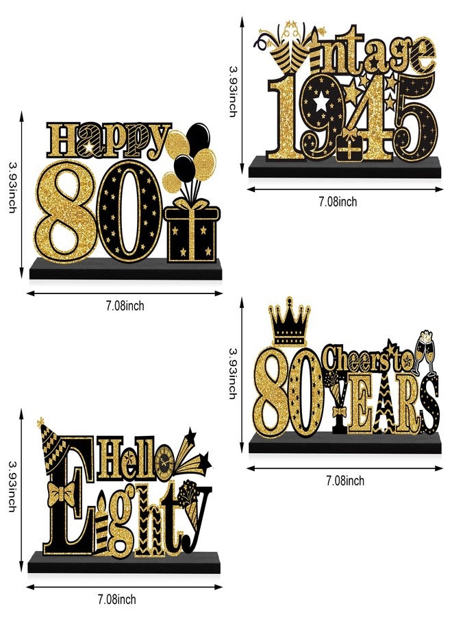 Turypaty 4 Pieces 80th Birthday Decorations Wooden Vintage 1945 Table Party Supplies, Black Gold Cheers to 80 Years Table Centerpieces Sign, Happy 80th Anniversary Bday Hello Eighty Table Decor - Image 2