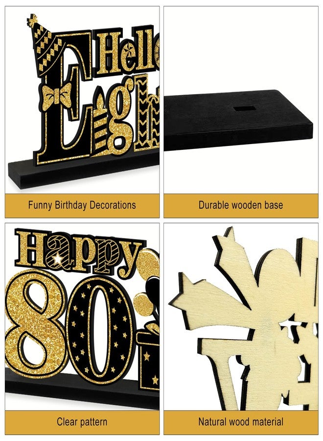 Turypaty 4 Pieces 80th Birthday Decorations Wooden Vintage 1945 Table Party Supplies, Black Gold Cheers to 80 Years Table Centerpieces Sign, Happy 80th Anniversary Bday Hello Eighty Table Decor - Image 3
