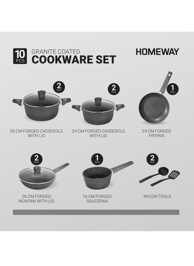 HOMEWAY 10 PCS GRANITE COOKWARE SET-FORGED(ELEGENZA SERIES)
