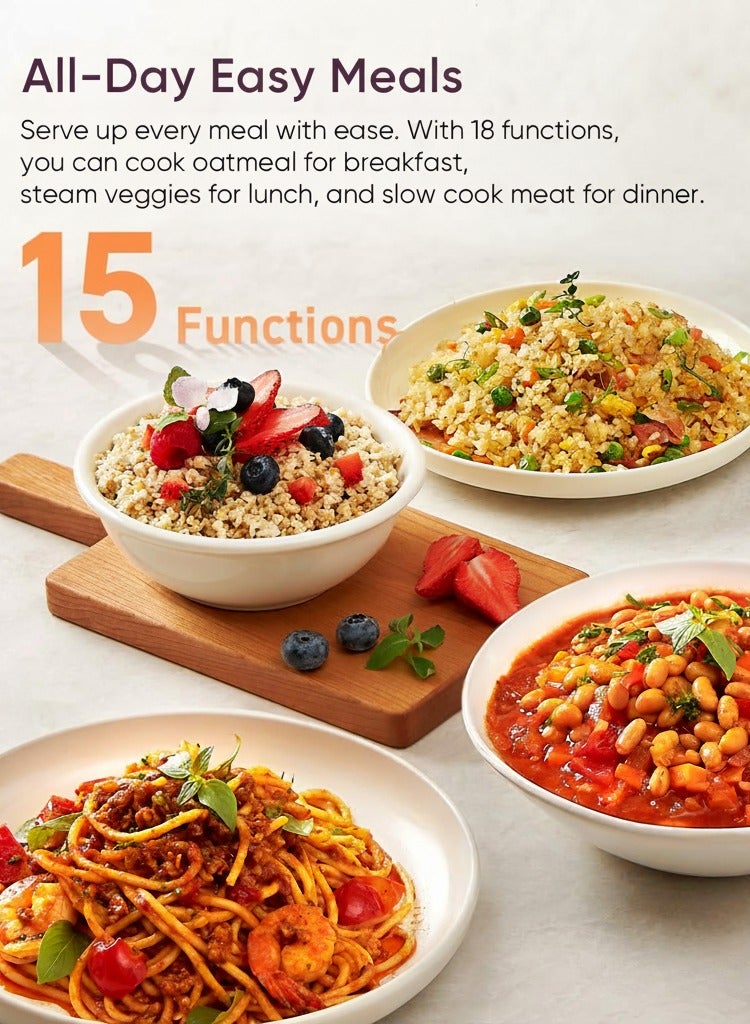 Winning Star Rice Cooker, Non-stick Ceramic Inner Pot, Low-Sugar Cooker LED Touch Panel 15 Functions Rice Maker Sauté, Slow Cooker, - Image 2