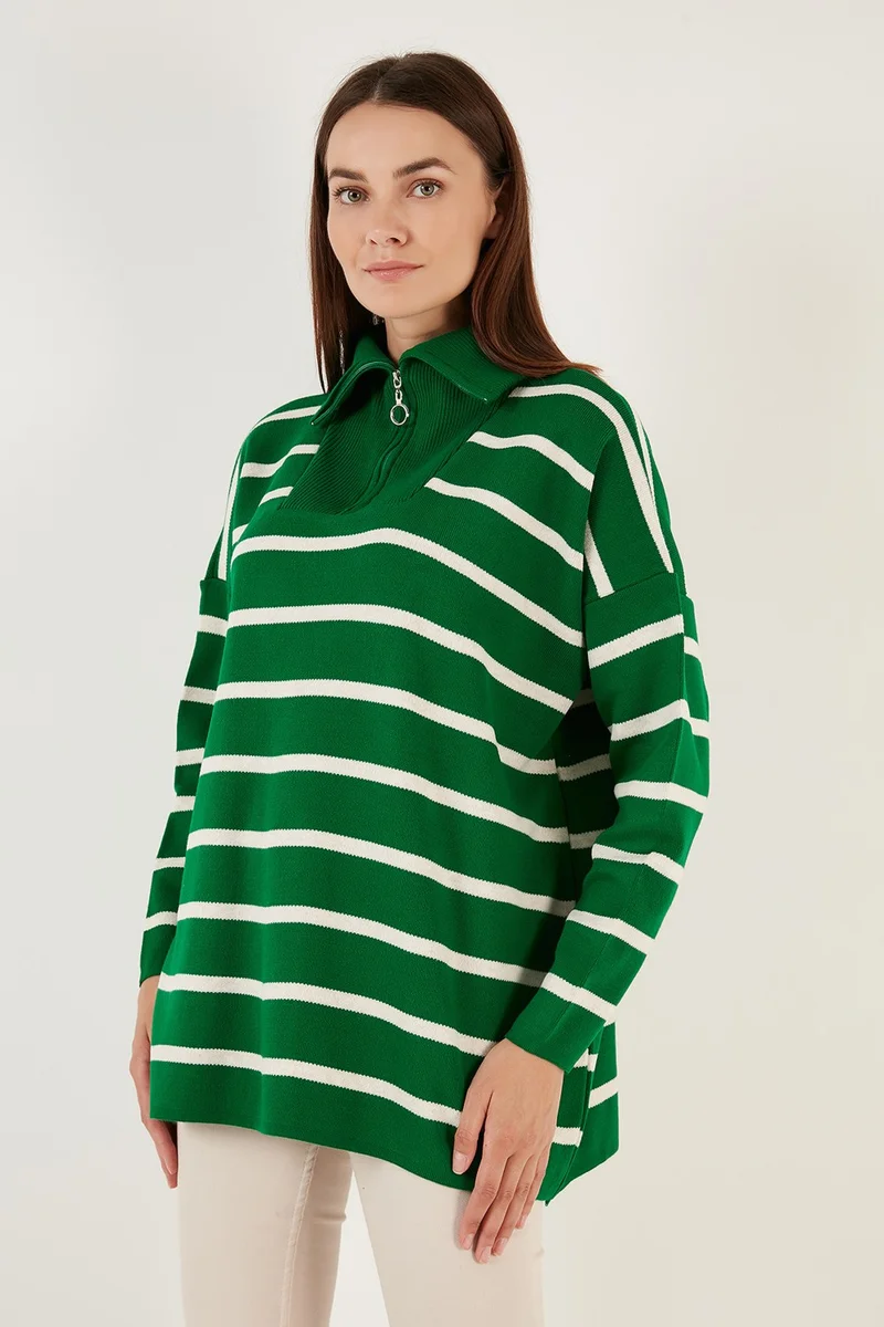 Lela Striped Half Zipper Oversize Knitwear Sweater Women's Sweater 4616080