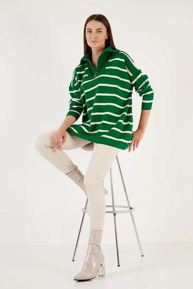 Lela Striped Half Zipper Oversize Knitwear Sweater Women's Sweater 4616080