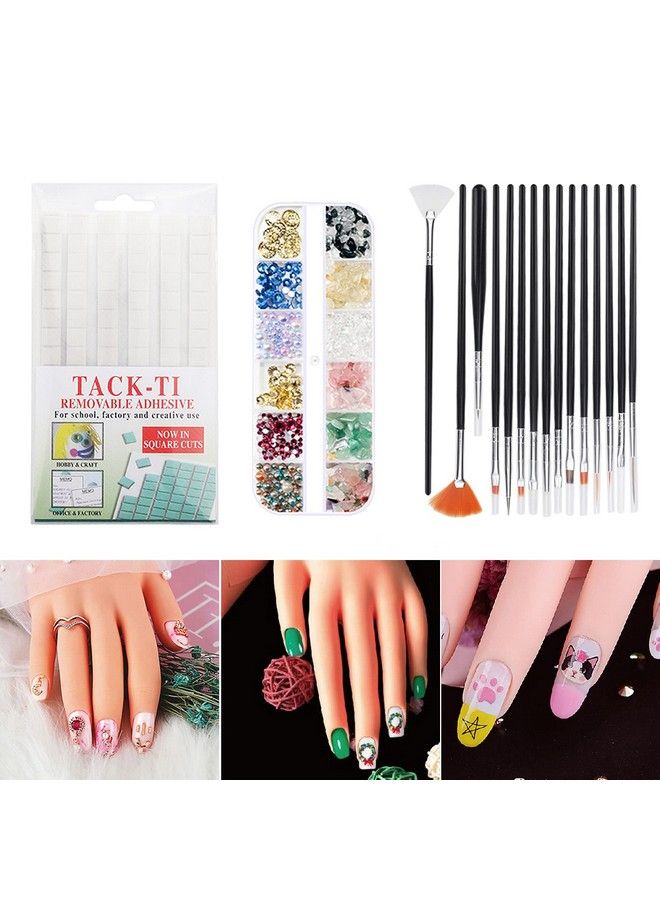 Deciniee Practice Hand For Acrylic Nailsnail Mannequin Hands For Nails Practicefake Nail Training Hand Manicure Flexible Bendable Nail Hand With 100Pcs Nail Tipspainting Pennail Clay And Nail Rhinestones - Image 4